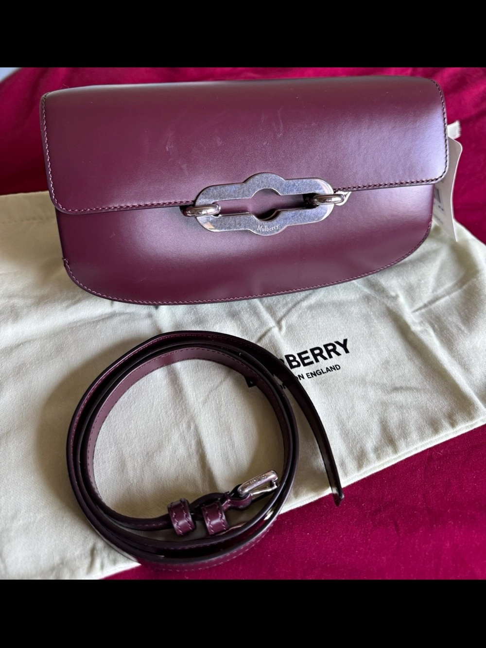 Mulberry Plum Leather Crossbody Bag with Silver Hardware